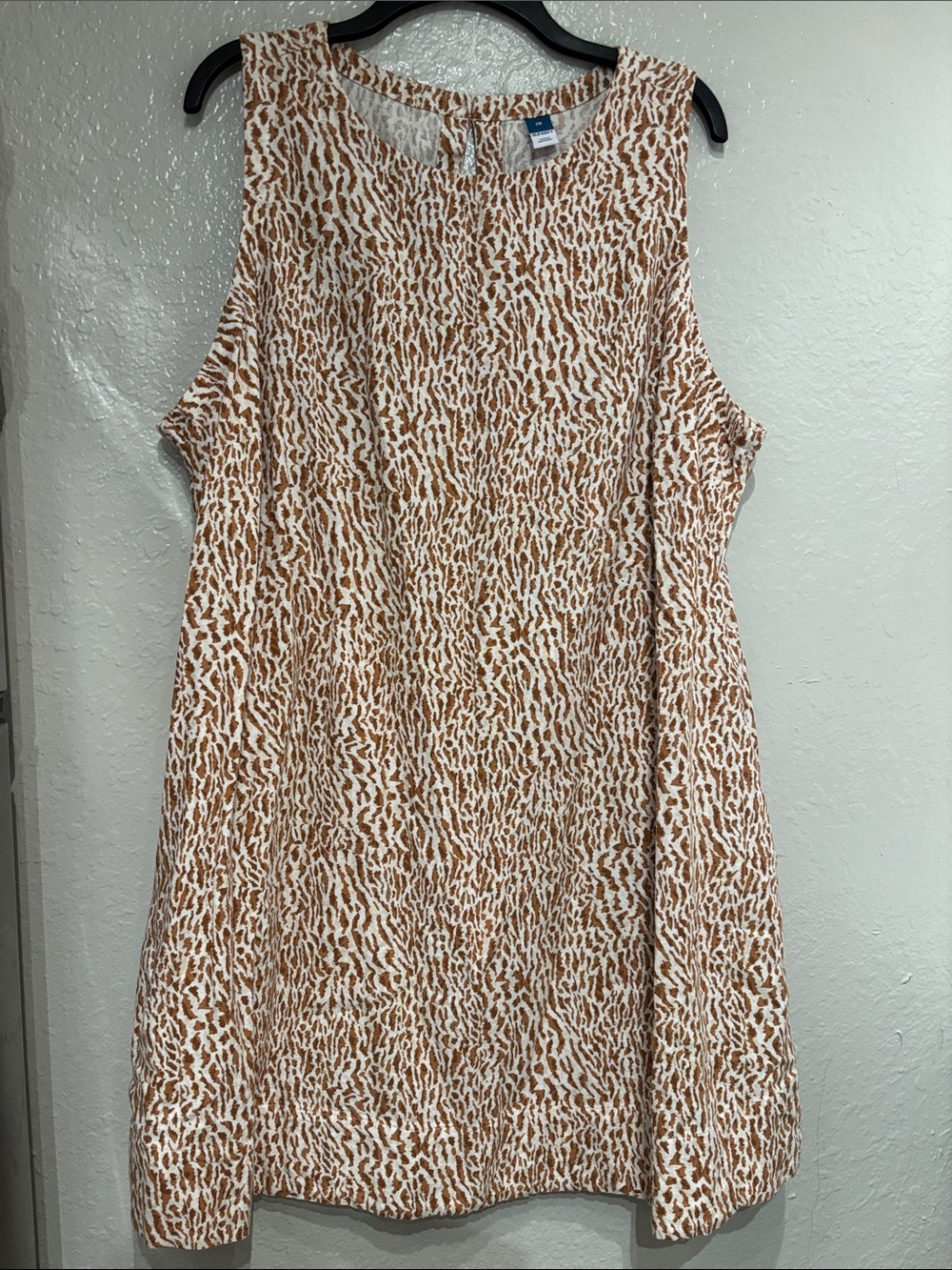 Old Navy Linen-blend White & Tan Animal Print Sleeveless Dress Boho Coastal Sz 2